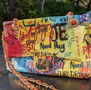 SOLD: Multi Color Graffiti Print Chain Crossbody Bag